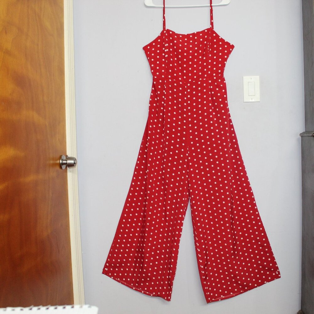 shein red polka dot jumpsuit in size L